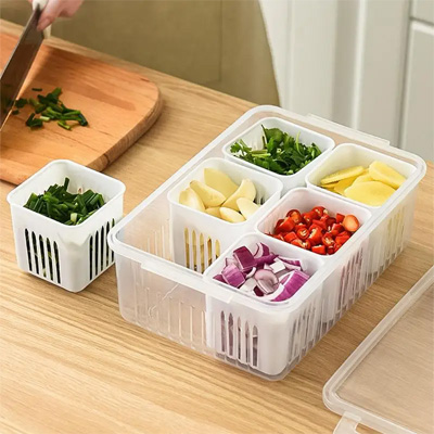STORAGE CONTAINERS WITH 6 DRAIN BASKET FRIDGE STORAGE BOXES