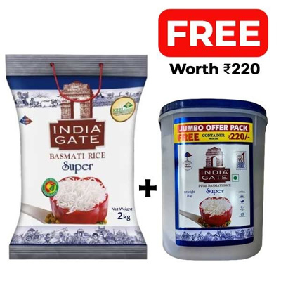 INDIA GATE SUPER BASMATHI RICE WITH CONTAINER FREE