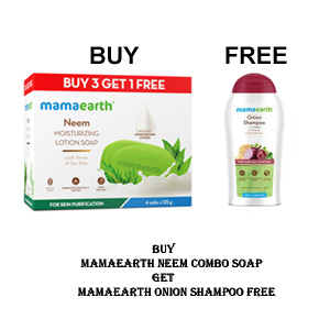 MAMA EARTH NEEM MOISTURIZING LOTION SOAP (BUY 3 GET 1 FREE)+MAMA EARTH ONION SHAMPOO 200ML FREE