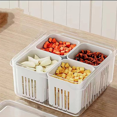 STORAGE CONTAINERS WITH 4 DRAIN BASKET FRIDGE STORAGE BOXES