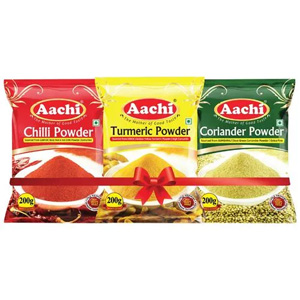 AACHI TRIPLE SPICE COMBO (CHILLI 100G+TURMERIC 100G+CORIANDER 100G)