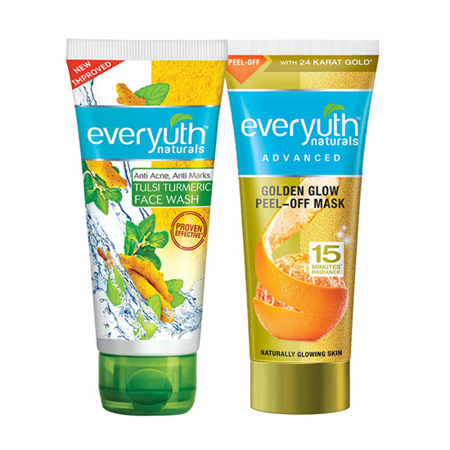 EVERYUTH GOLDEN GLOW PEEL OFF MASK + LEMON & CHERRY  FACE WASH { SET }